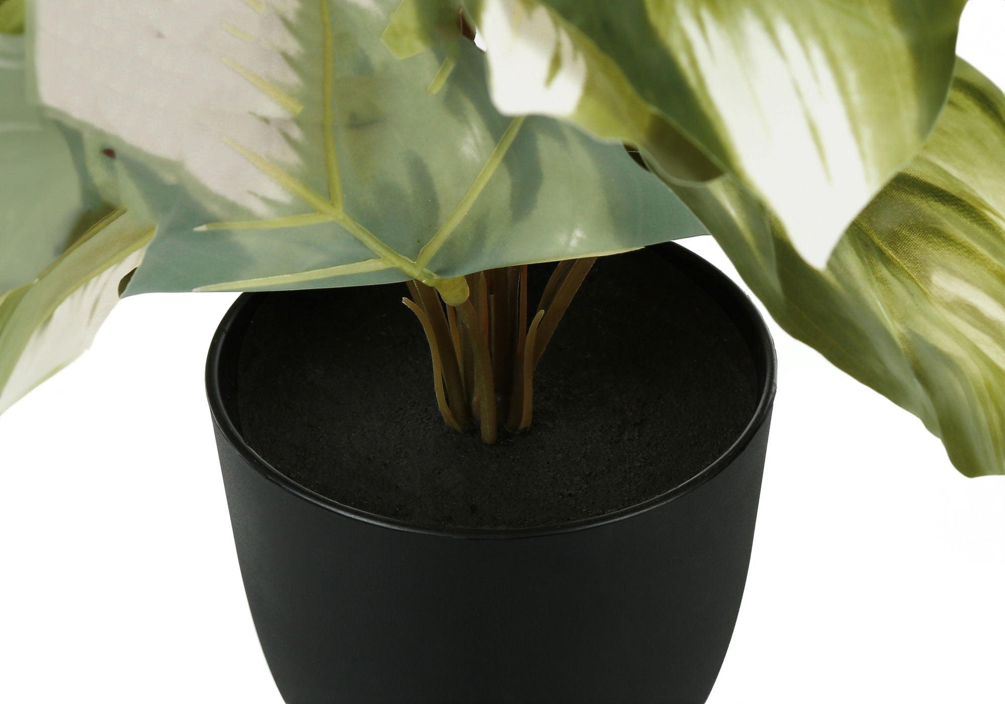 13" Tall, Artificial Plant, Monstera Calthea, Indoor, Faux, Fake, Table, Greenery, Potted, Decorative (Set of 2) - Green / Black