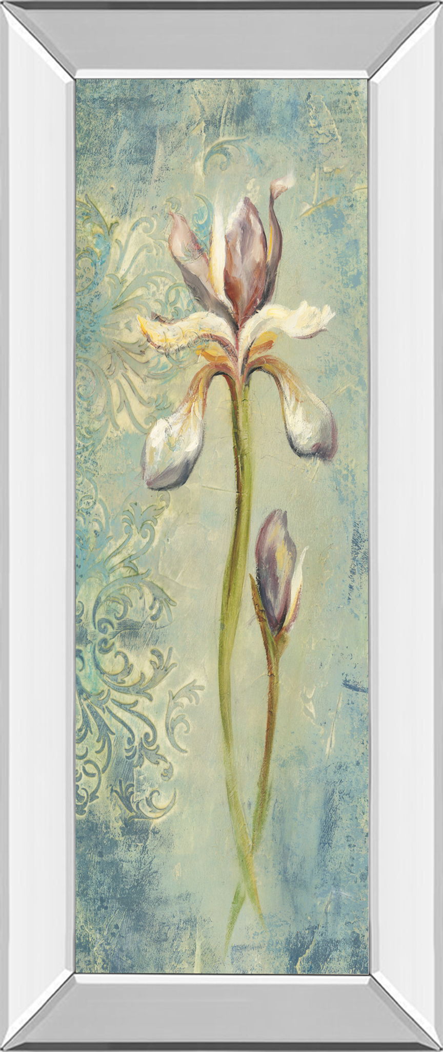 Floral Xi By Lee Hazel - Mirror Framed Print Wall Art - Light Blue