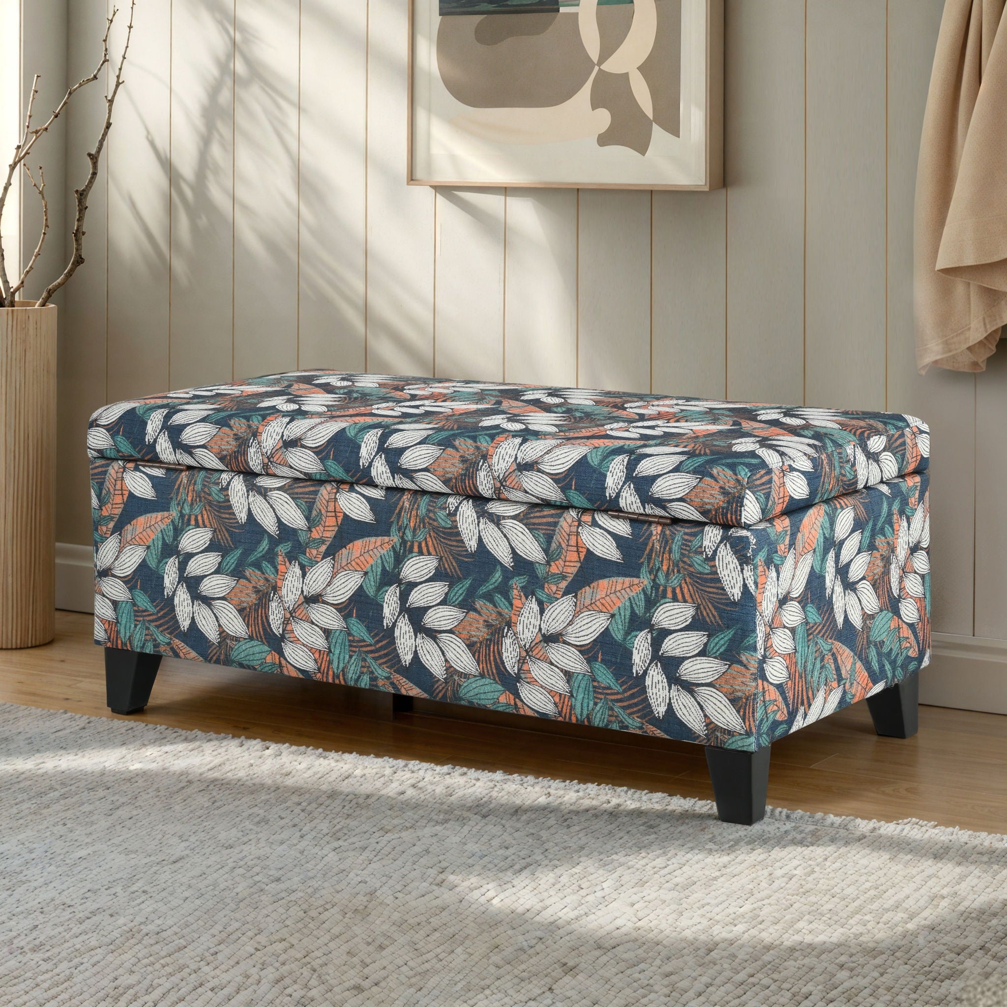 Charming Floral Storage Ottoman With Upholstered Fabric