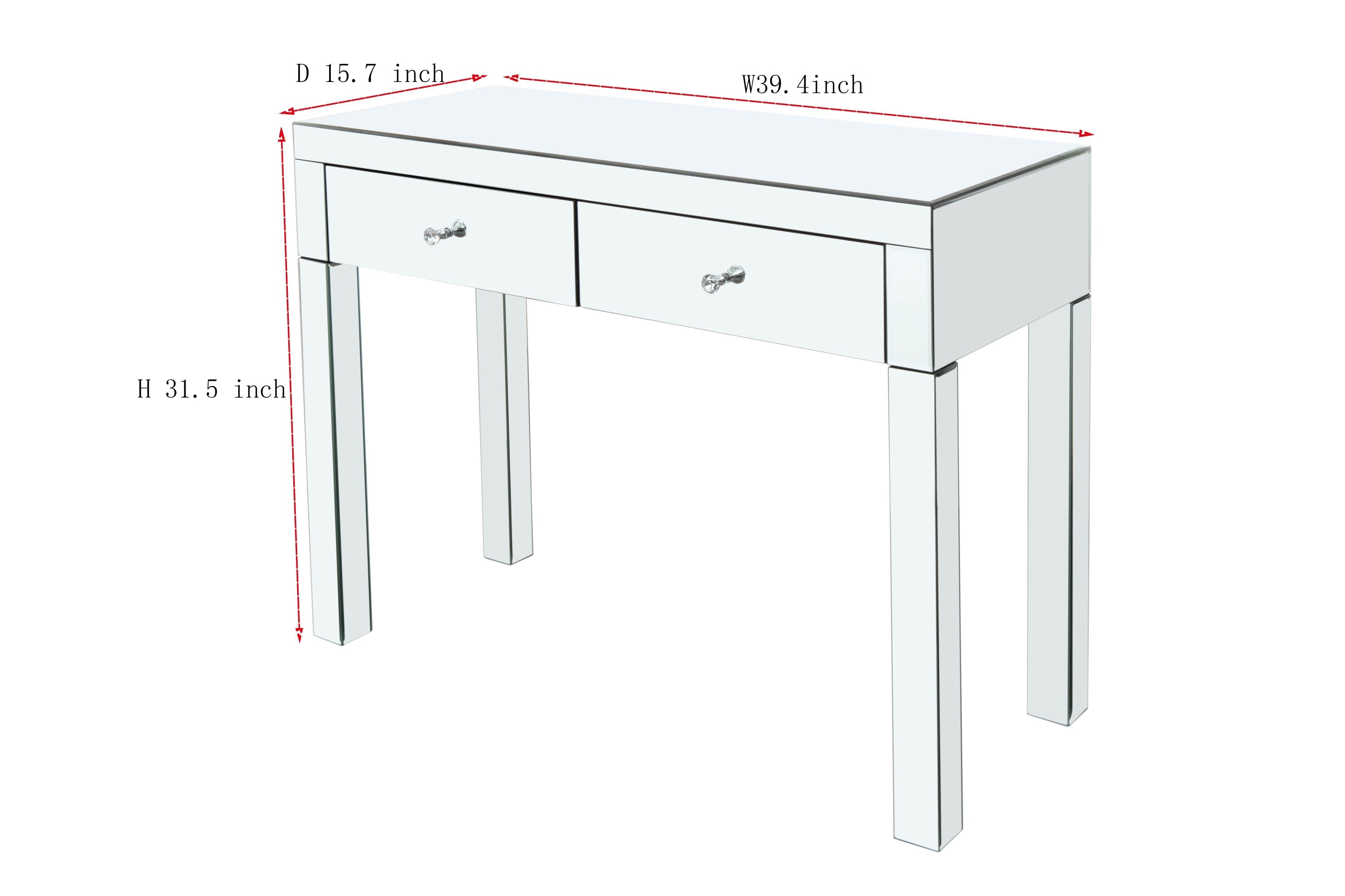 W 39.4 inch X D 15.7 inch X H 31.5 inch Mirror desktop dressing table, 2 drawer dressing table, suitable for female and girl home offices