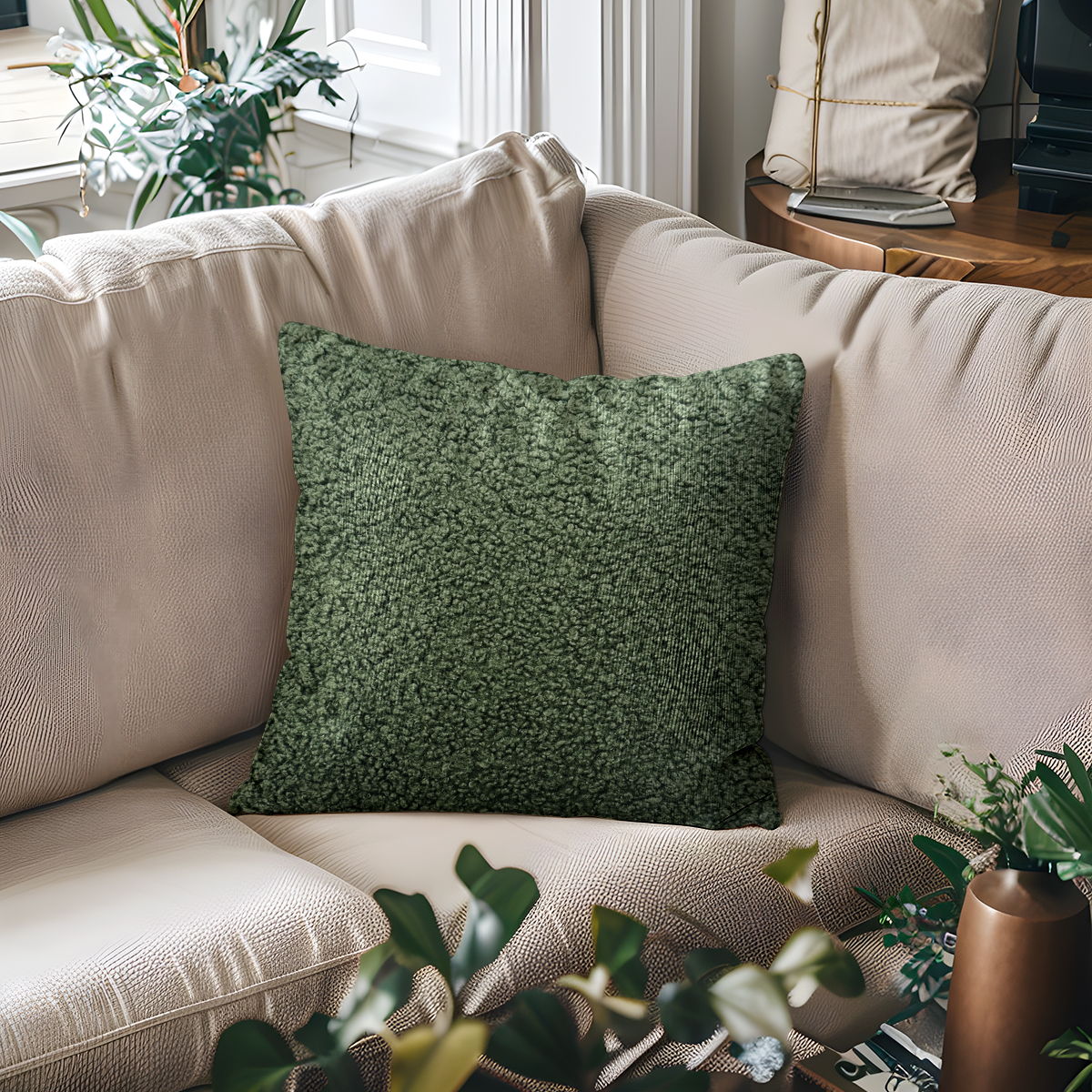 Tara - Solid Boucle Square Pillow - Green
