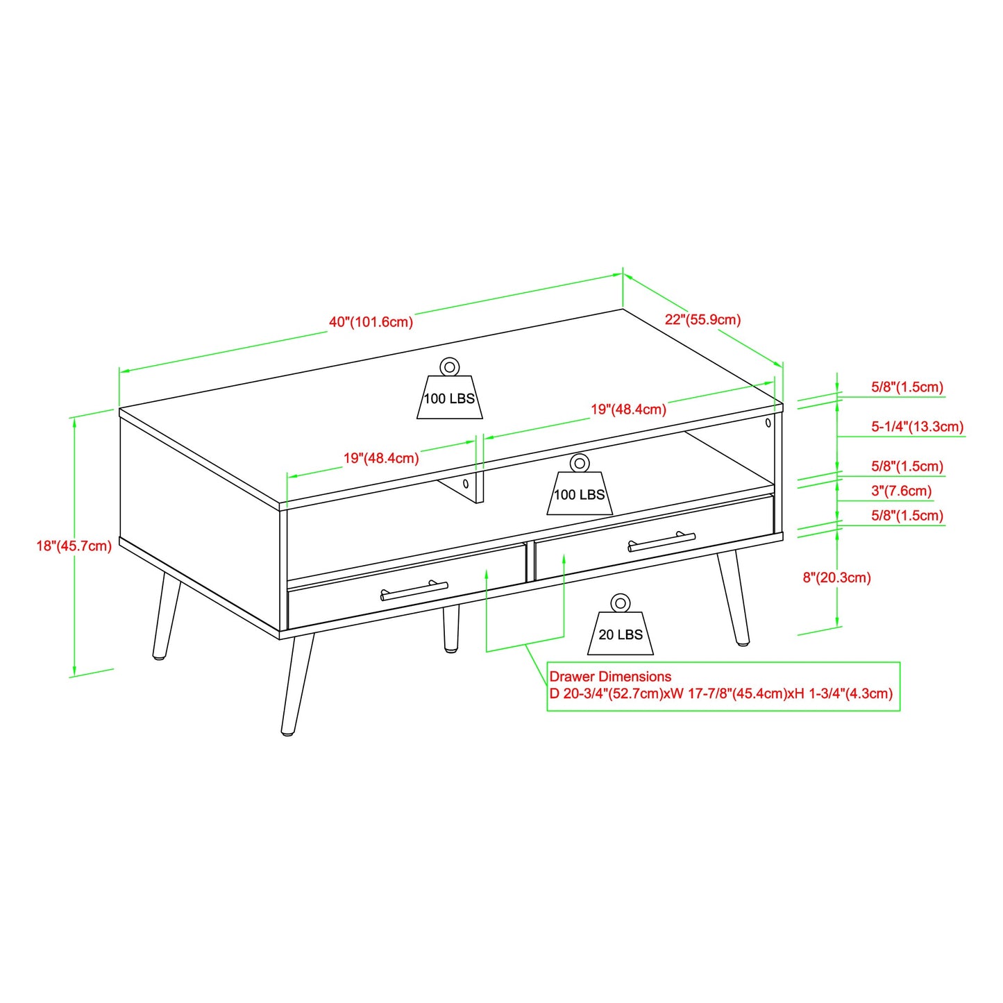 Contemporary 2-Drawer Low Coffee Table – Slate Grey