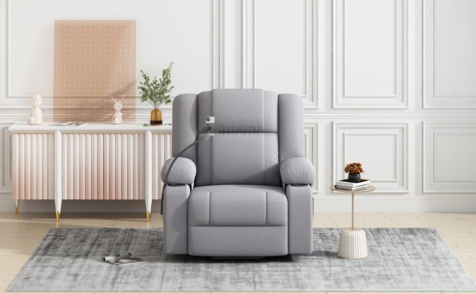 Power Lift Recliner Chair Electric Recliner for Elderly Recliner Chair with Massage and Heating Functions, Remote, Phone Holder Side Pockets and Cup Holders for Living Room, Grey