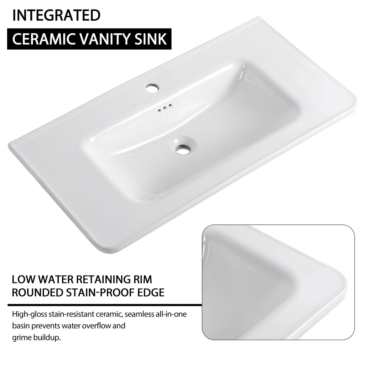 Freestanding Bathroom Vanity With Sink & 2 Soft Close Doors