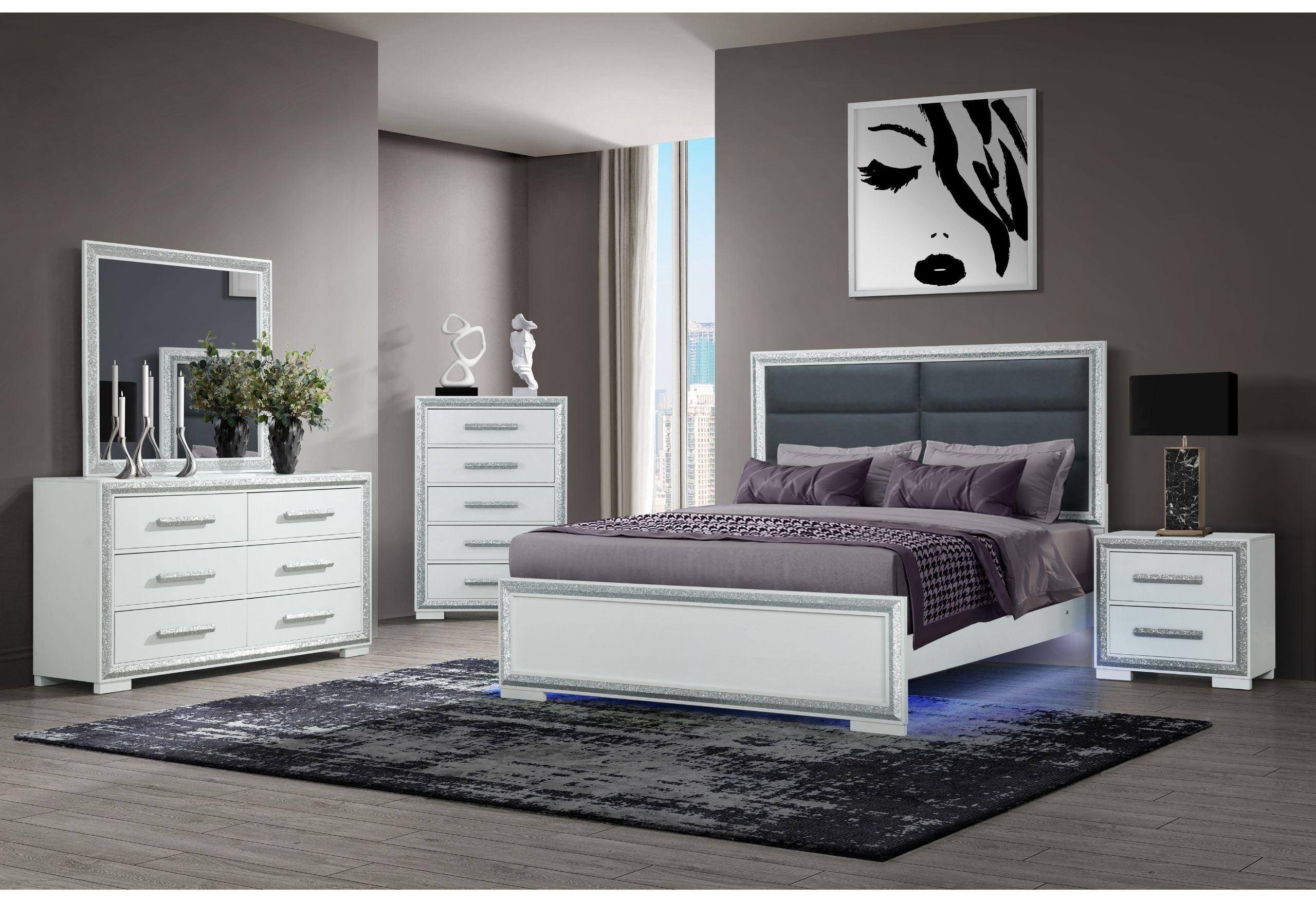 Andros - Queen Bed With LED - Silver