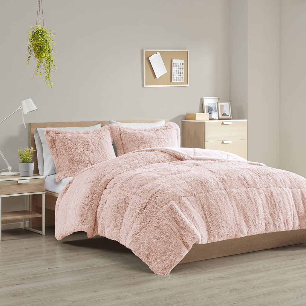 Malea - Twin Shaggy Comforter Mini Set - Blush