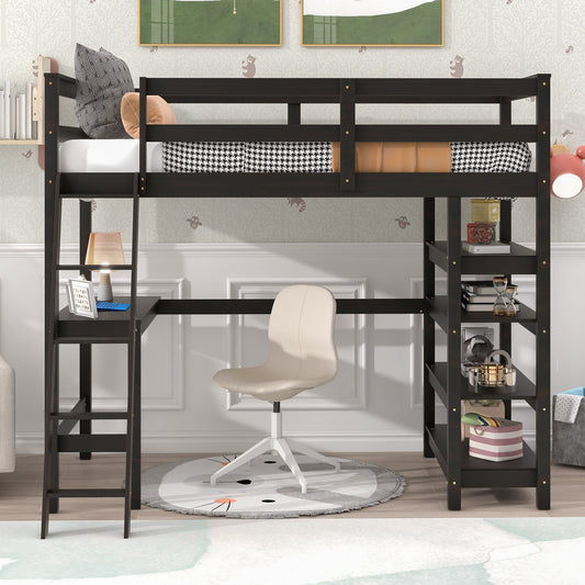 Twin Loft Bed with desk,ladder,shelves , Espresso