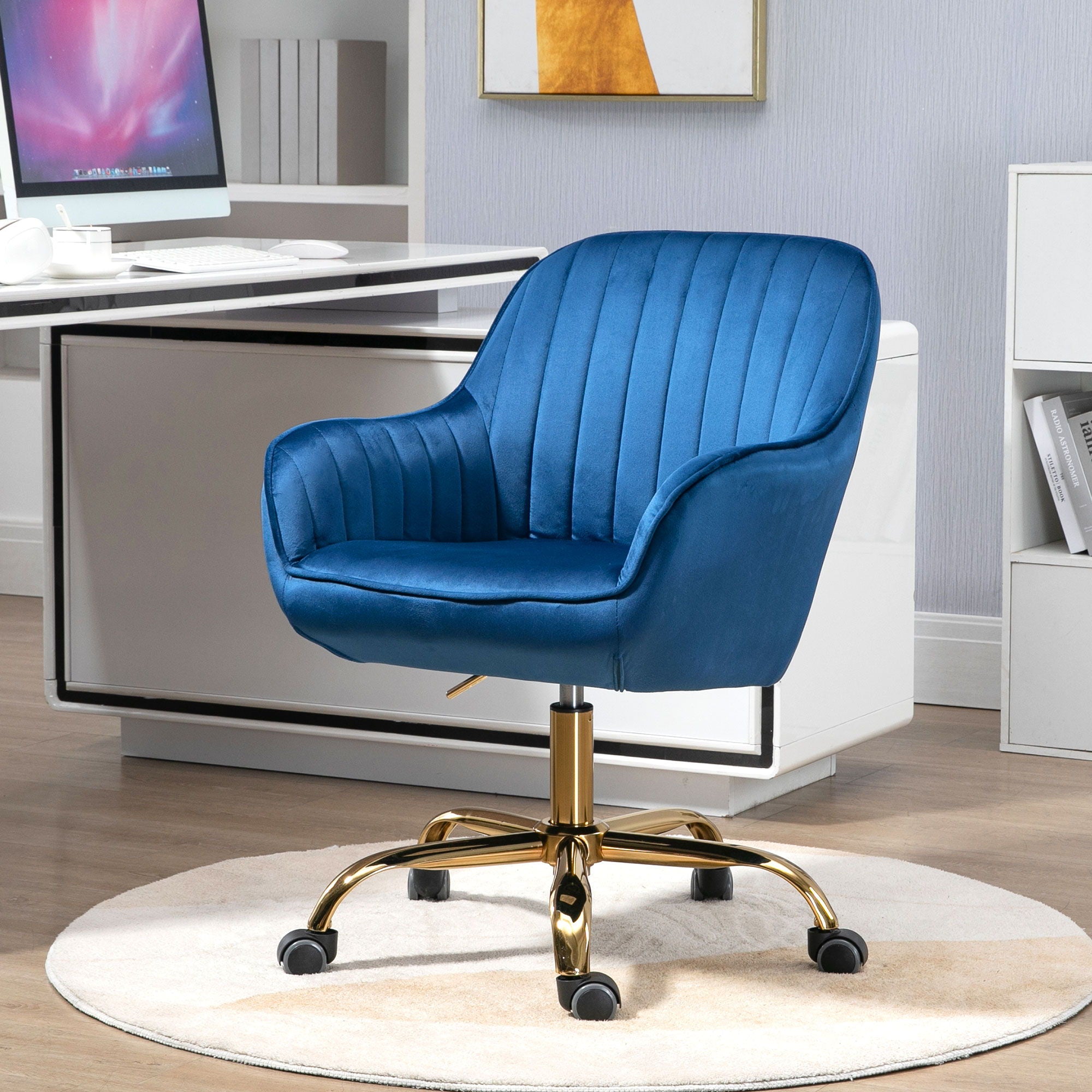 Swivel Chair With High Back, Adjustable Working Chair With Golden Base