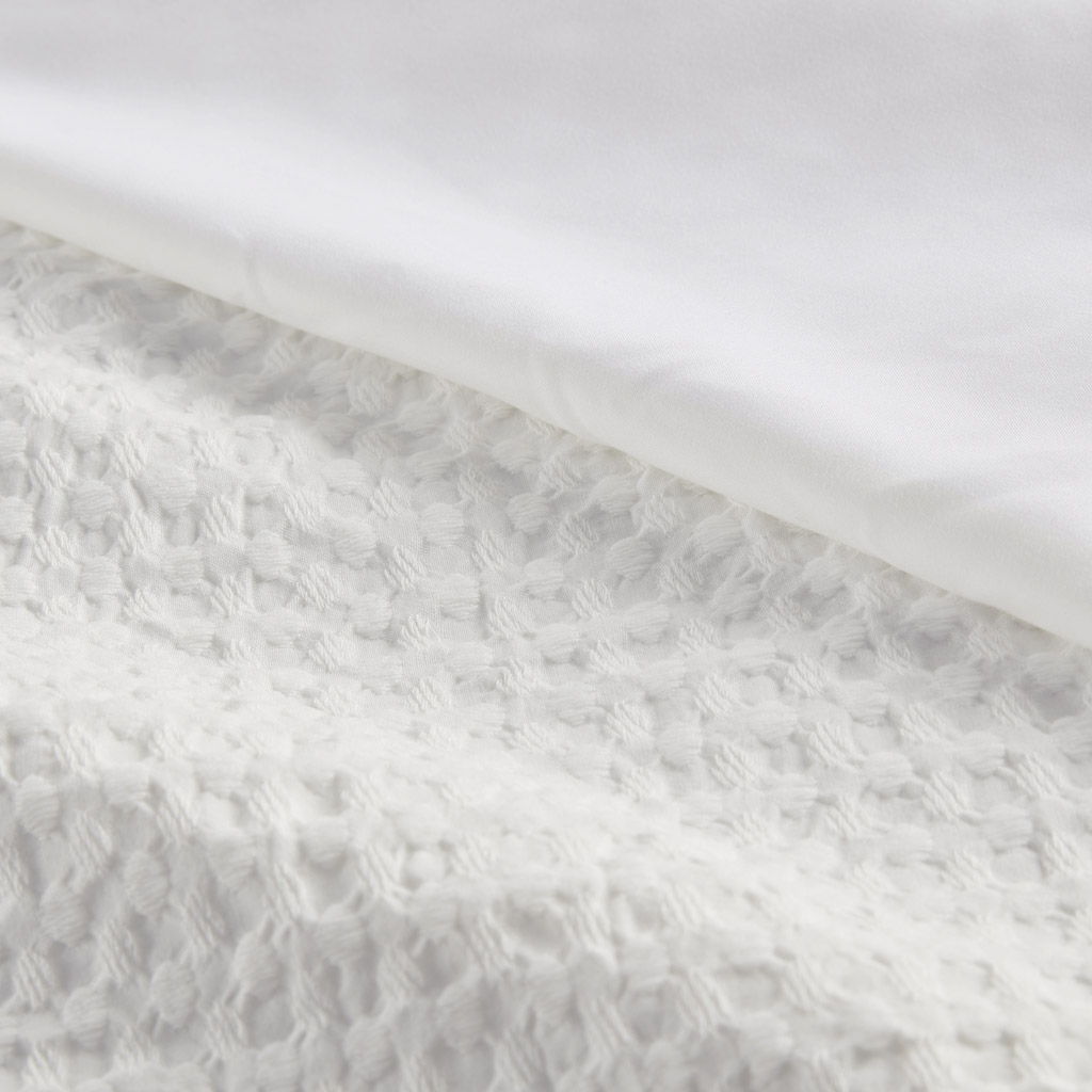 Mina - Full/Queen Waffle Weave Textured Duvet Cover Set - White
