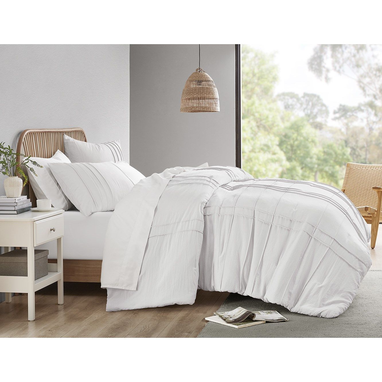Porter - King Soft Washed Pleated Duvet Cover Set - White