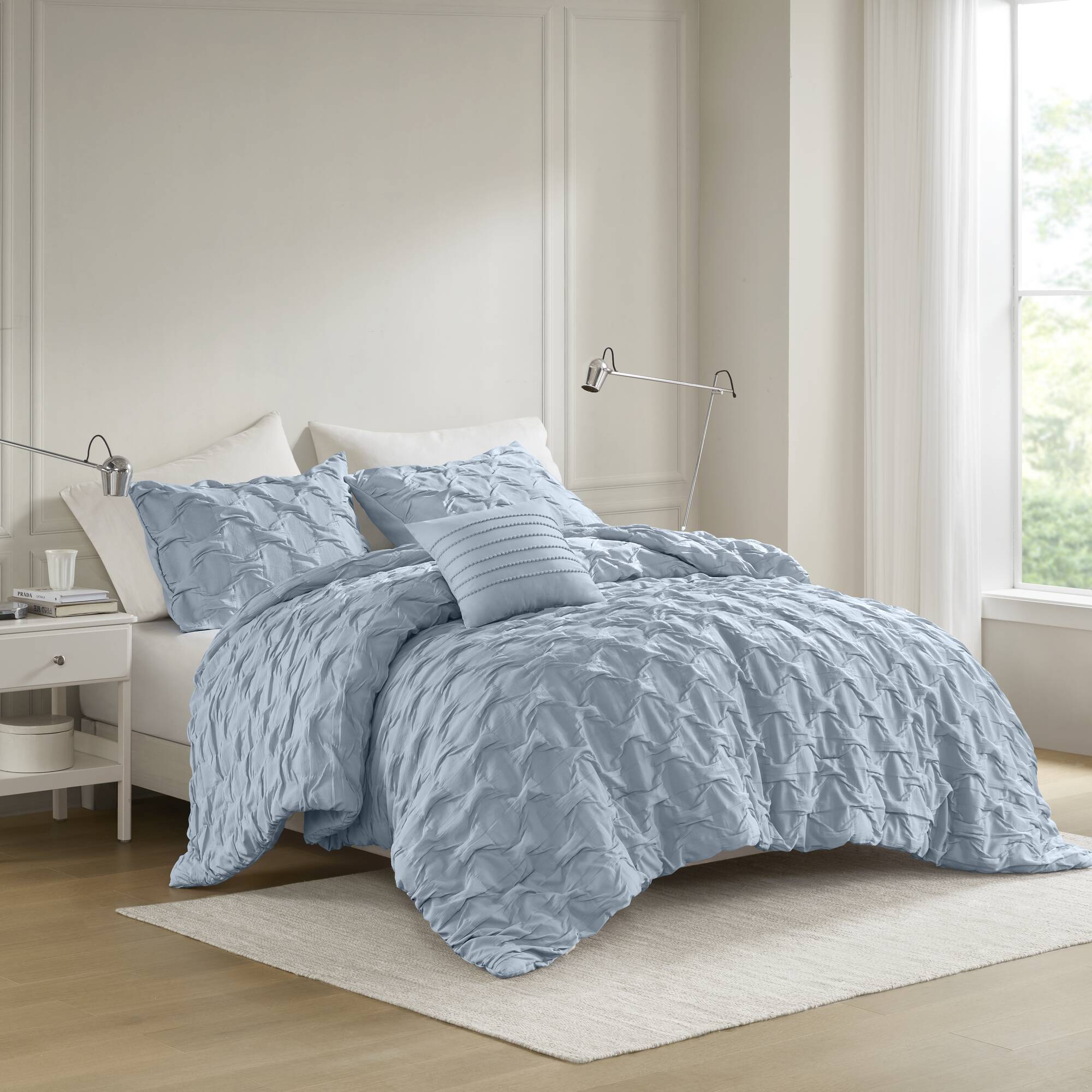 Bailey - Twin/Twin Long Diamond Pucker Comforter Set - Blue