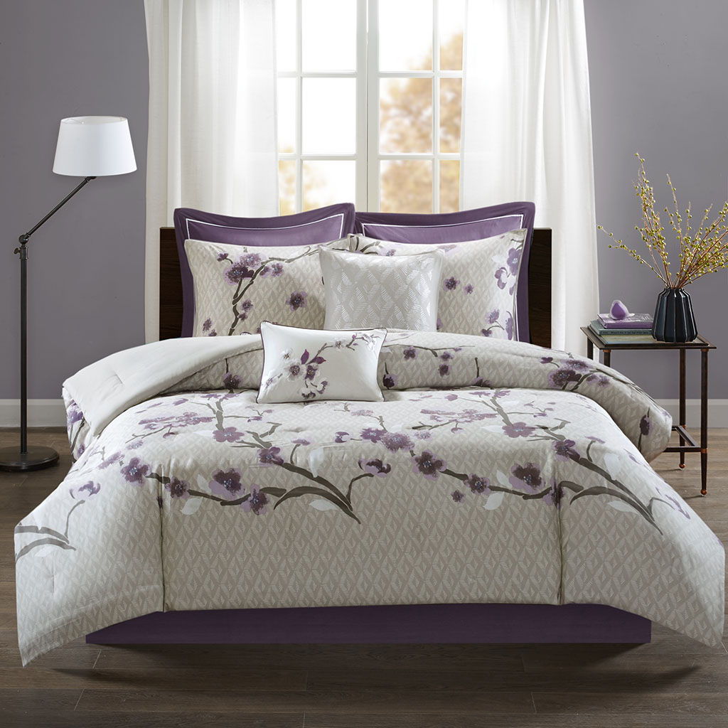 Holly - California King 8 Piece Comforter Set - Purple