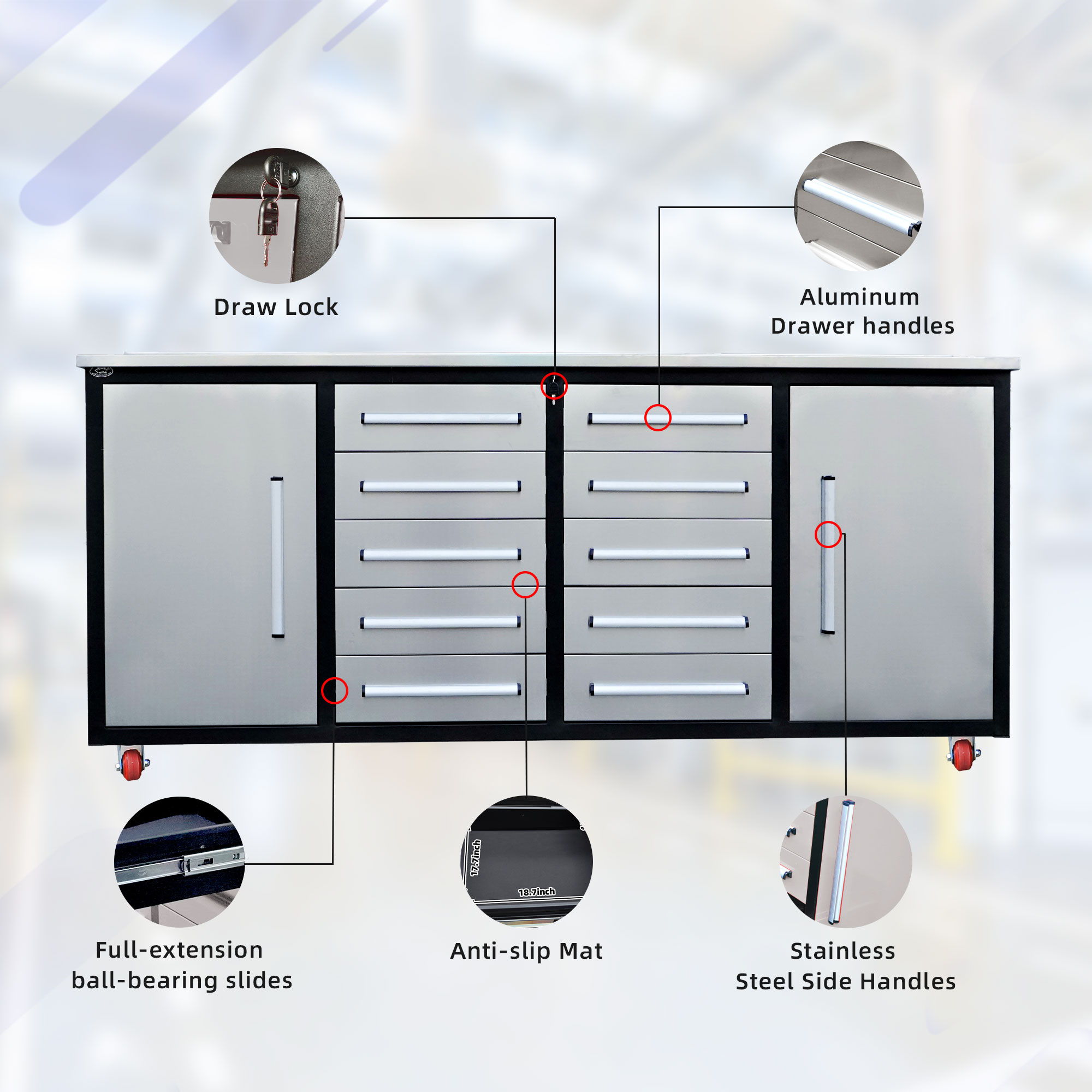 Storage Cabinets With Workbench (10 Drawers & 2 Cabinets)