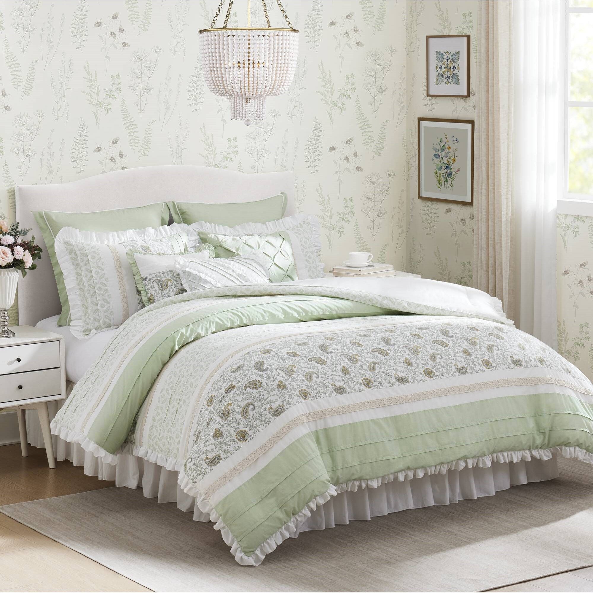 Dawn - 9 Piece California King Percale Comforter Set - Sage Green