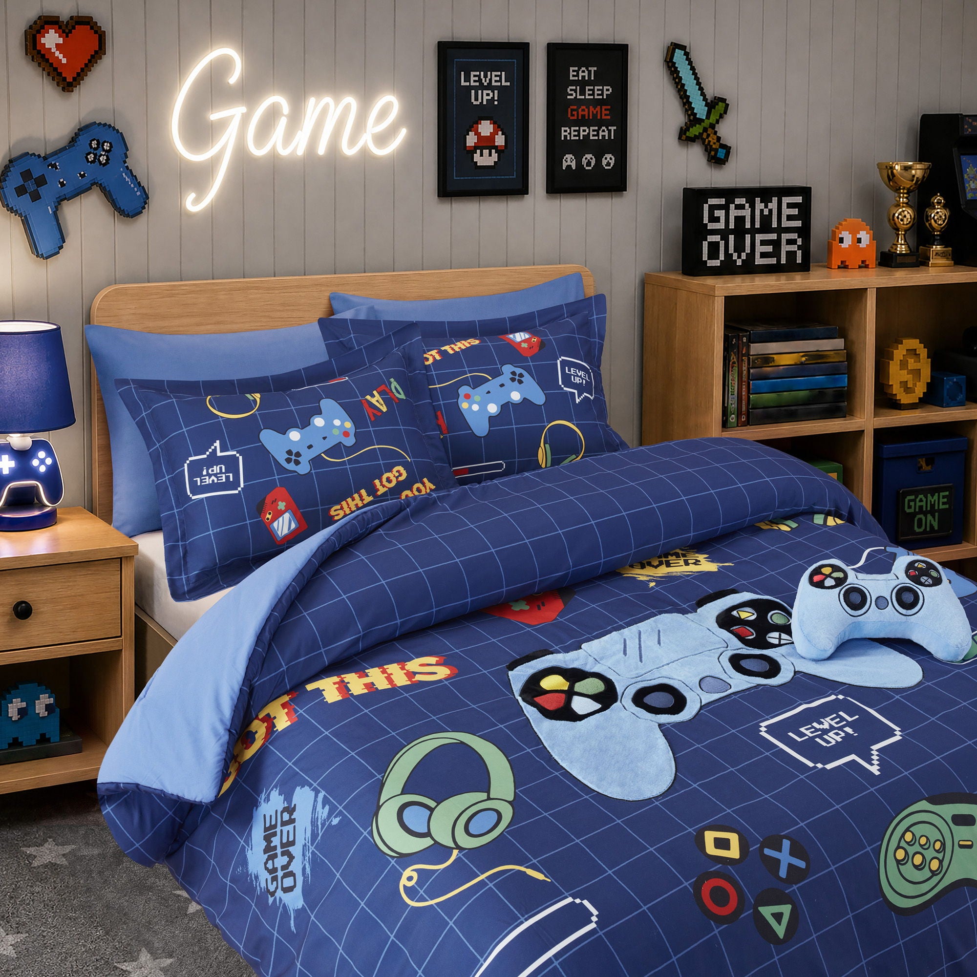 Game - Queen Comforter Set - Navy