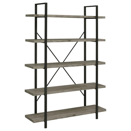 Grey Driftwood and Gunmetal 5-tier Bookcase