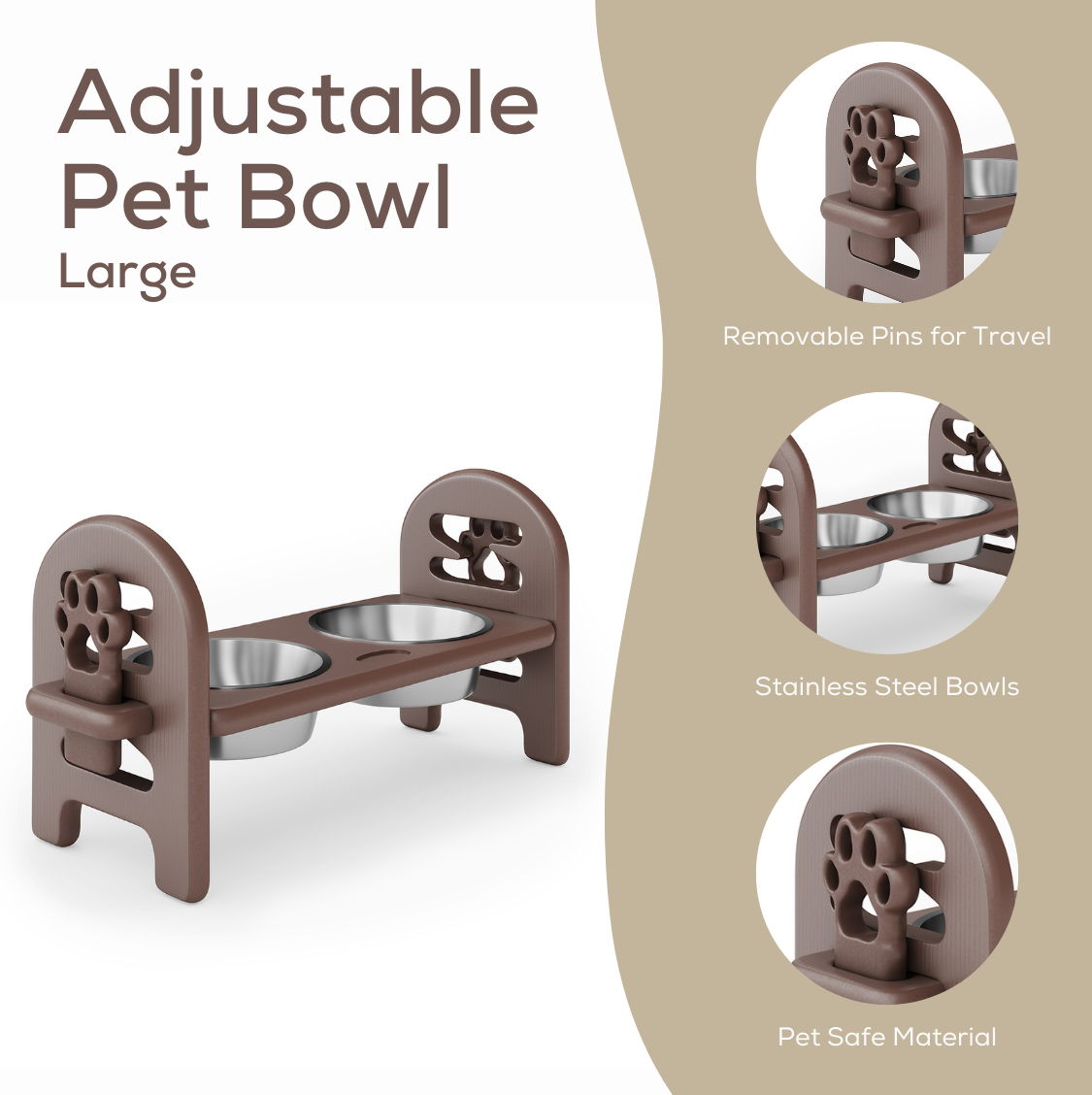 Adjustable Pet Bowl Travel Ready HDPE Durable Poly Lumber Recycled