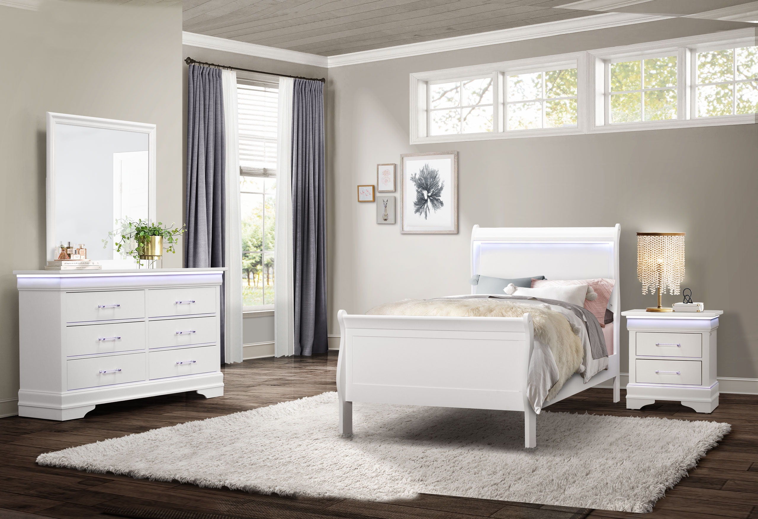 Charlie - 4 Piece Twin Bedroom Set (Twin Bed, Dresser, Mirror And Nightstand) - White