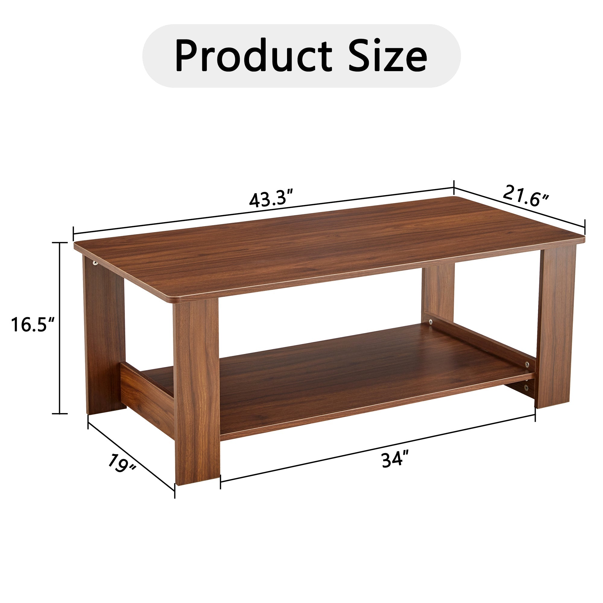 Modern and practical walnut textured coffee tables , tea tables. The double layered coffee table is made of MDF material. Suitable for living room  43.3"*21.6"*16.5"  CT-16