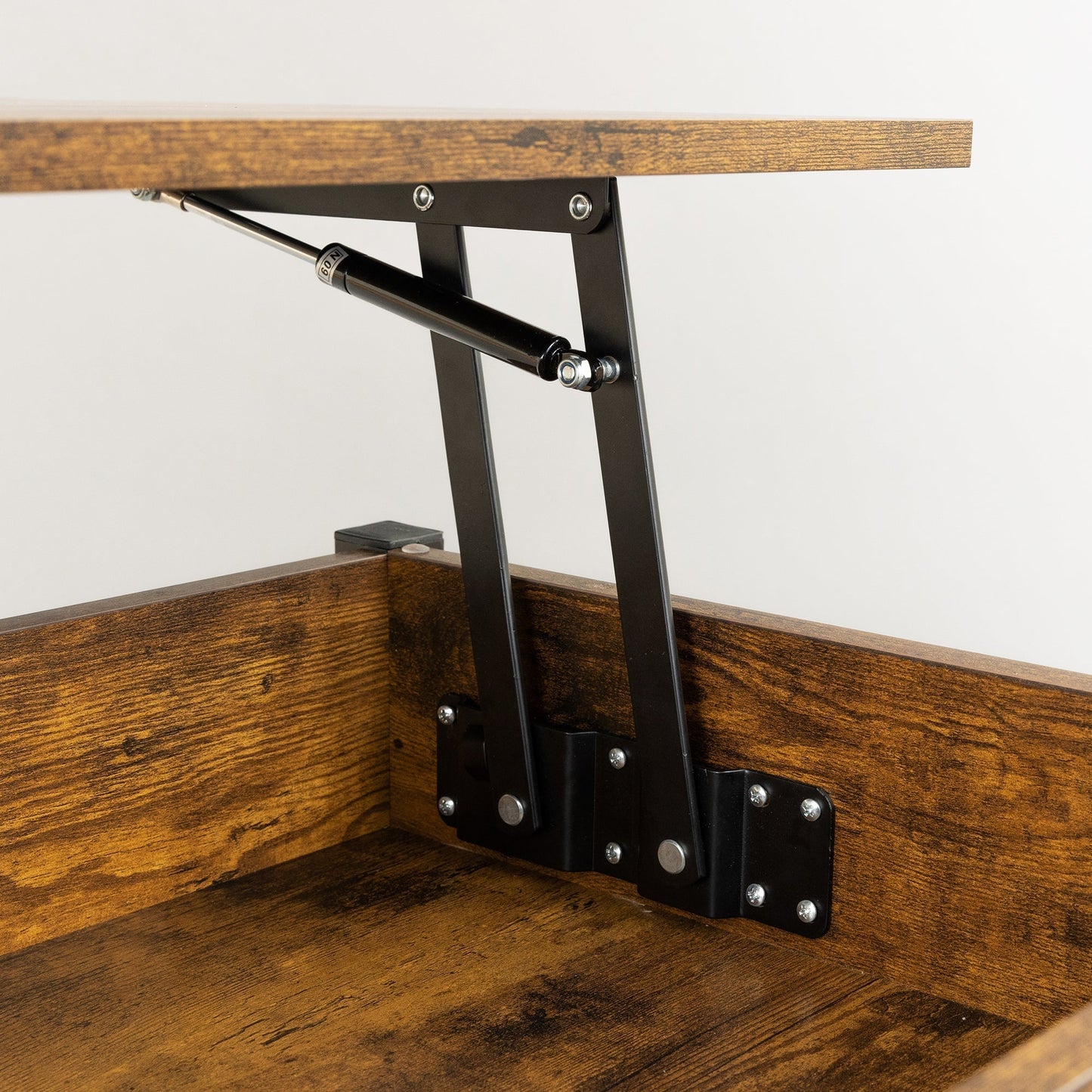 Metal coffee table,desk,with a lifting table,and hidden storage space.There were two removable wicker baskets that could be placed in any space such as the living room,color:brown with fire wood grain