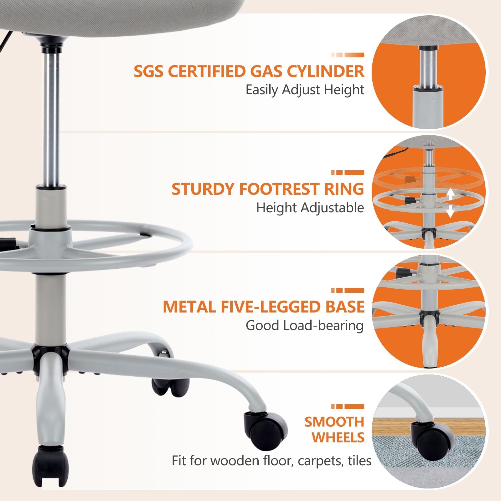 Sweetcrispy Ergonomic Drafting Chair Tall Standing Desk Office Chair