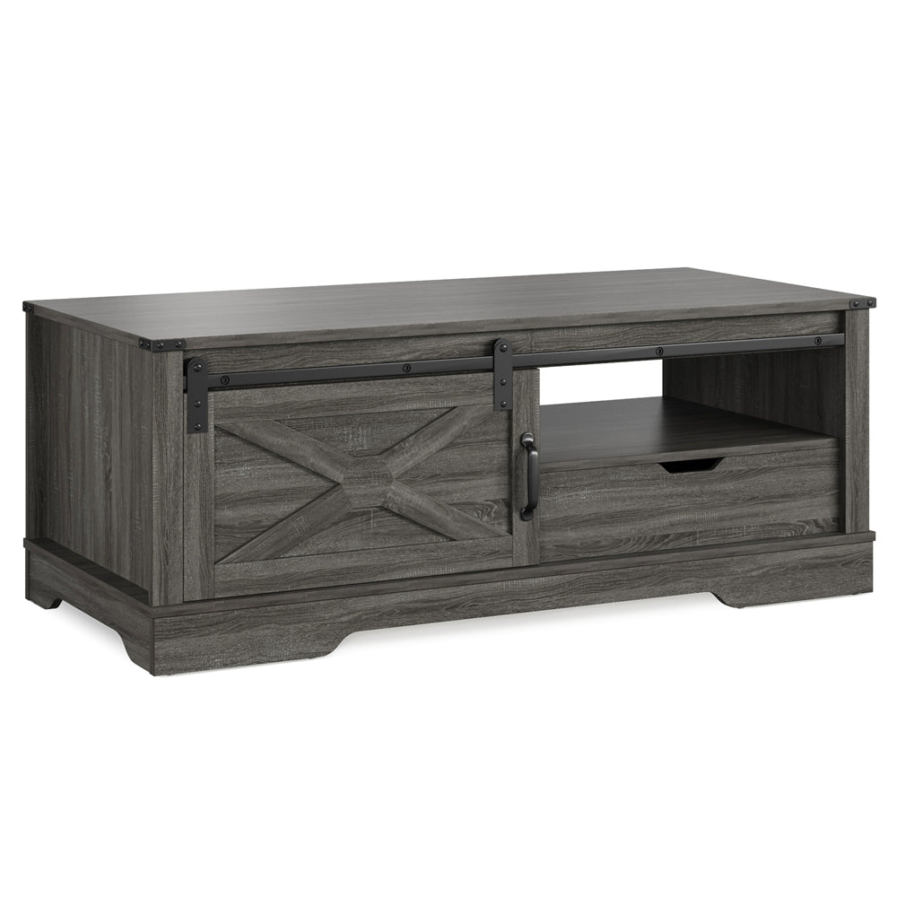 Modern Dark Gray Wood Small Living Room Tables End Side Storage Coffee Table With Storage Barn Door Living Room