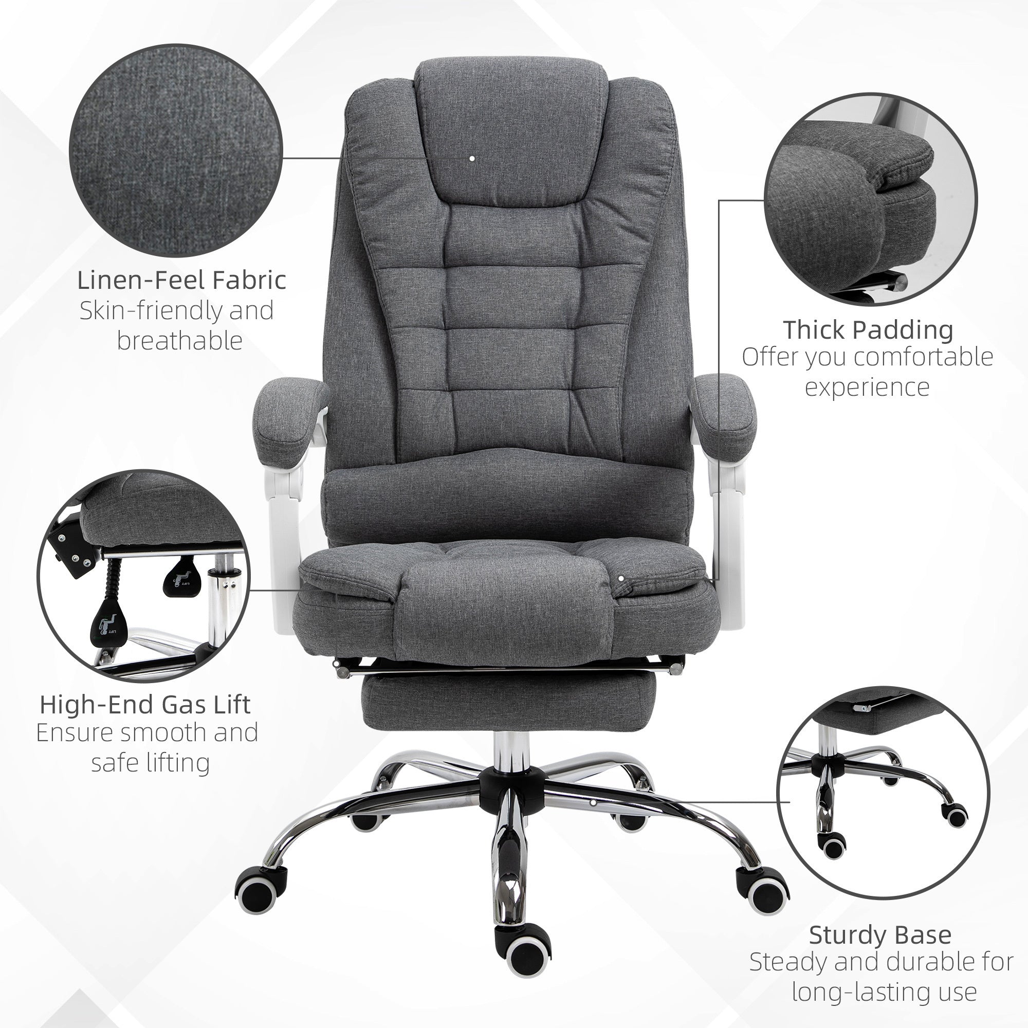 Vinsetto Executive Office Chair with Footrest, Linen-Fabric Computer Chair