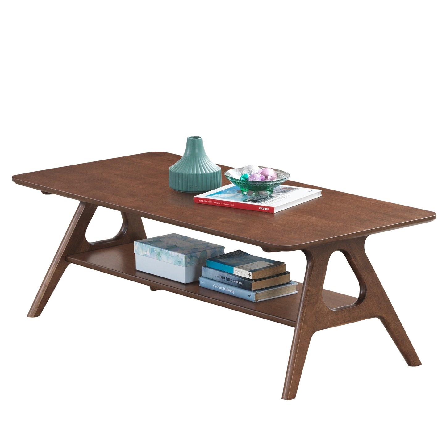 Arona Mid-Century Modern Wood Coffee Table with Shelf