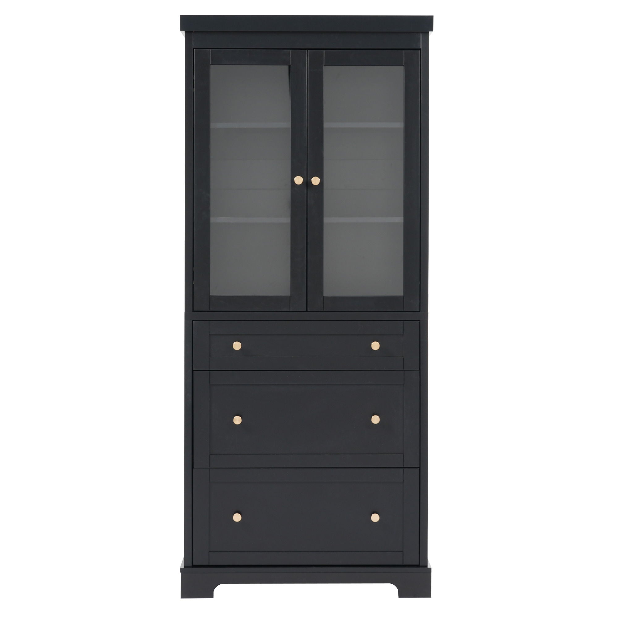 Freestanding Tall Bathroom Cabinet With Adjustable Shelves, Drawers, Soft Close Glass Doors