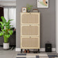 Natural  Rattan 3 Door Shoe Rack, Freestanding Modern Shoe Storage Cabinet, for Entryway