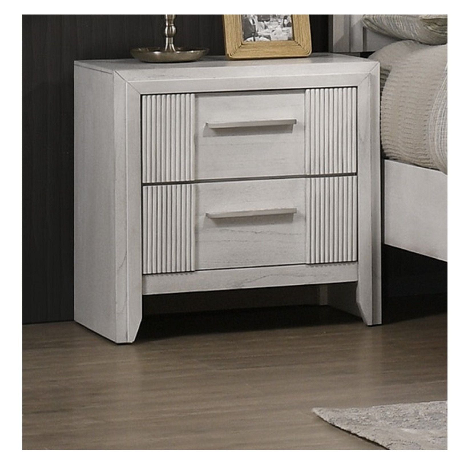 2 Drawer Nightstand With Bar Handle - Antique White