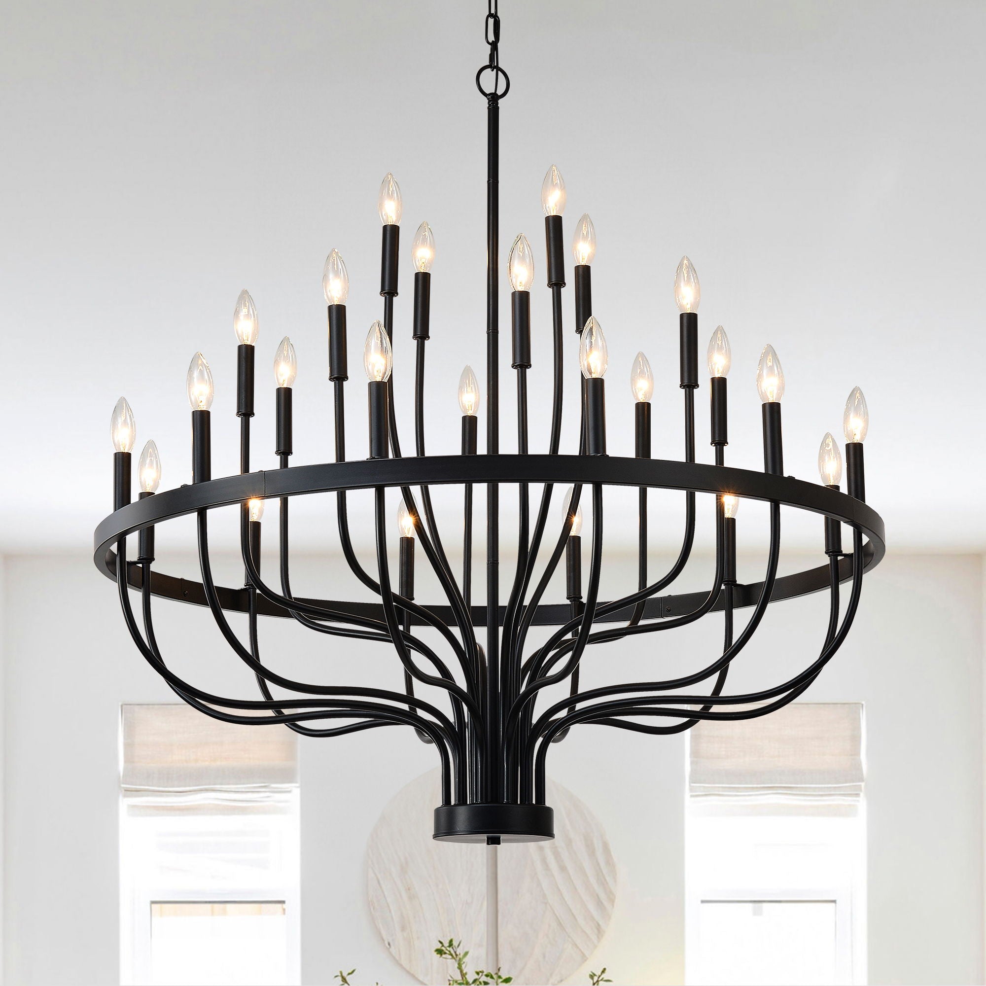 24 Light Chandelier Industrial Iron Candle Chandelier Modern Suspended Farmhouse Chandeliers Pendant Light Fixtures For Dining Room Bedroom Living Room Kitchen Island Foyer E12 Bulb (No Include) - Black