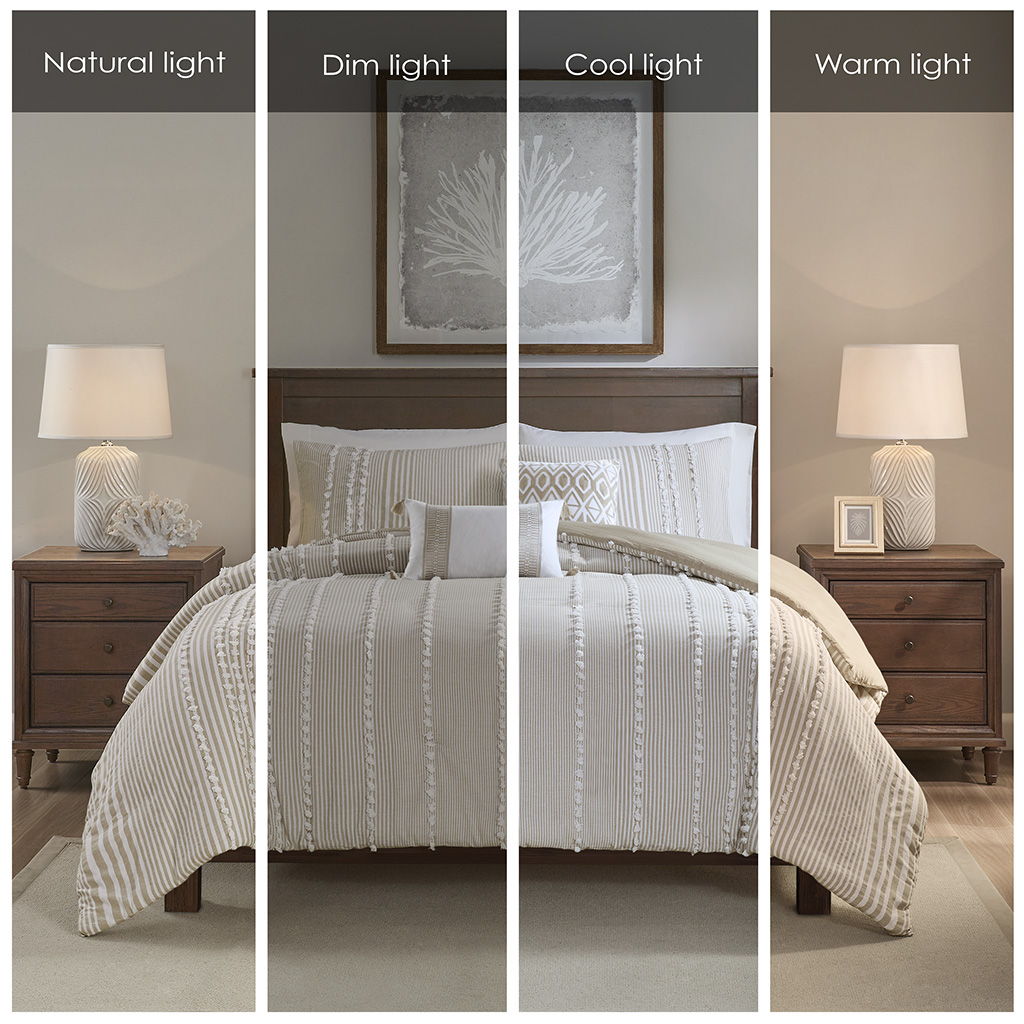 Anslee - 3 Piece Yarn Dyed Duvet Cover Set - Taupe