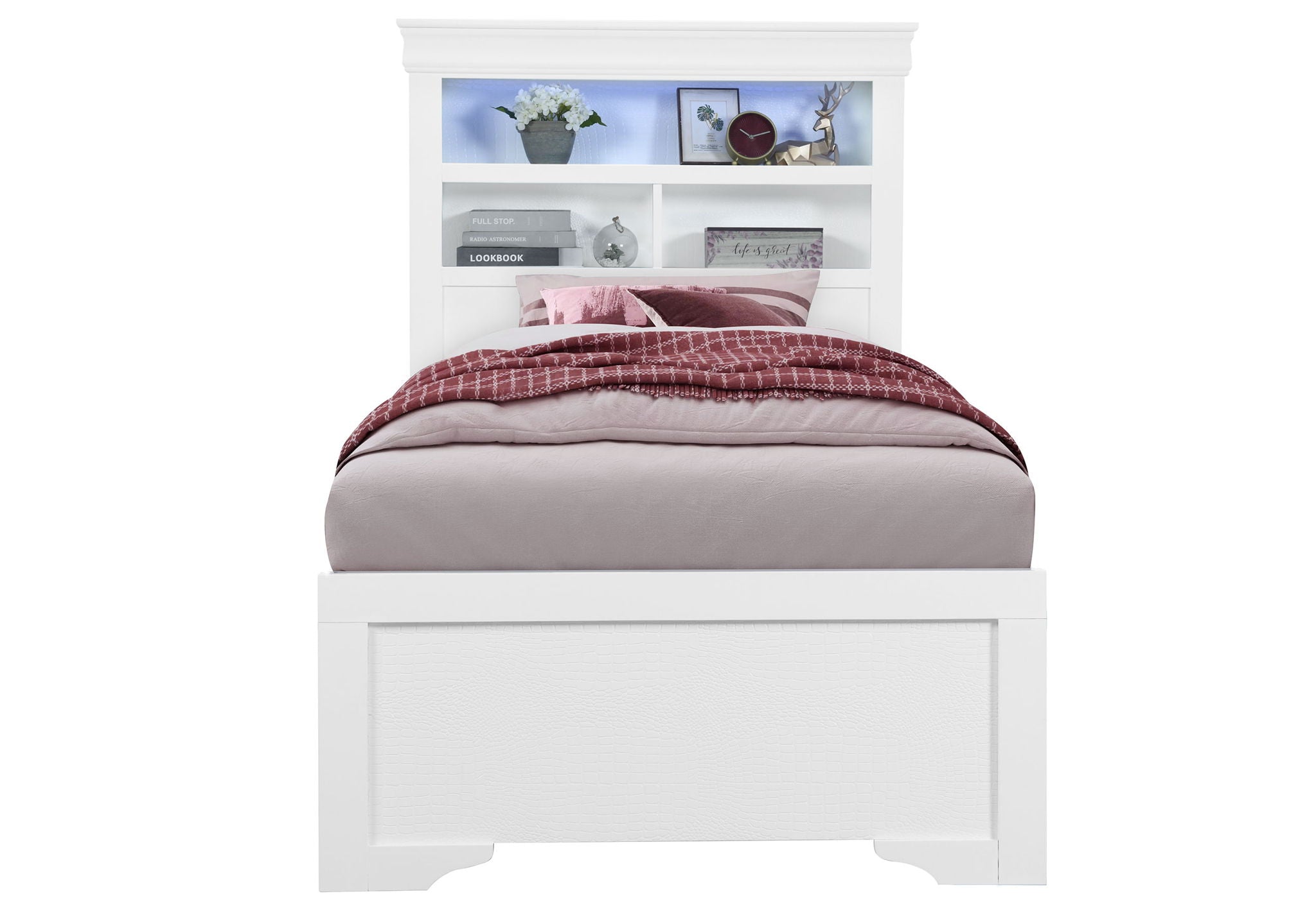 Pompei - Twin Bookcase Bed Footboard - Metallic White