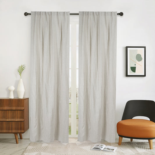 Newport Unlined Window Curtains for Bedroom, Linen Curtains for Living Room, 84 Inches Long Curtains for Living Room, Greige