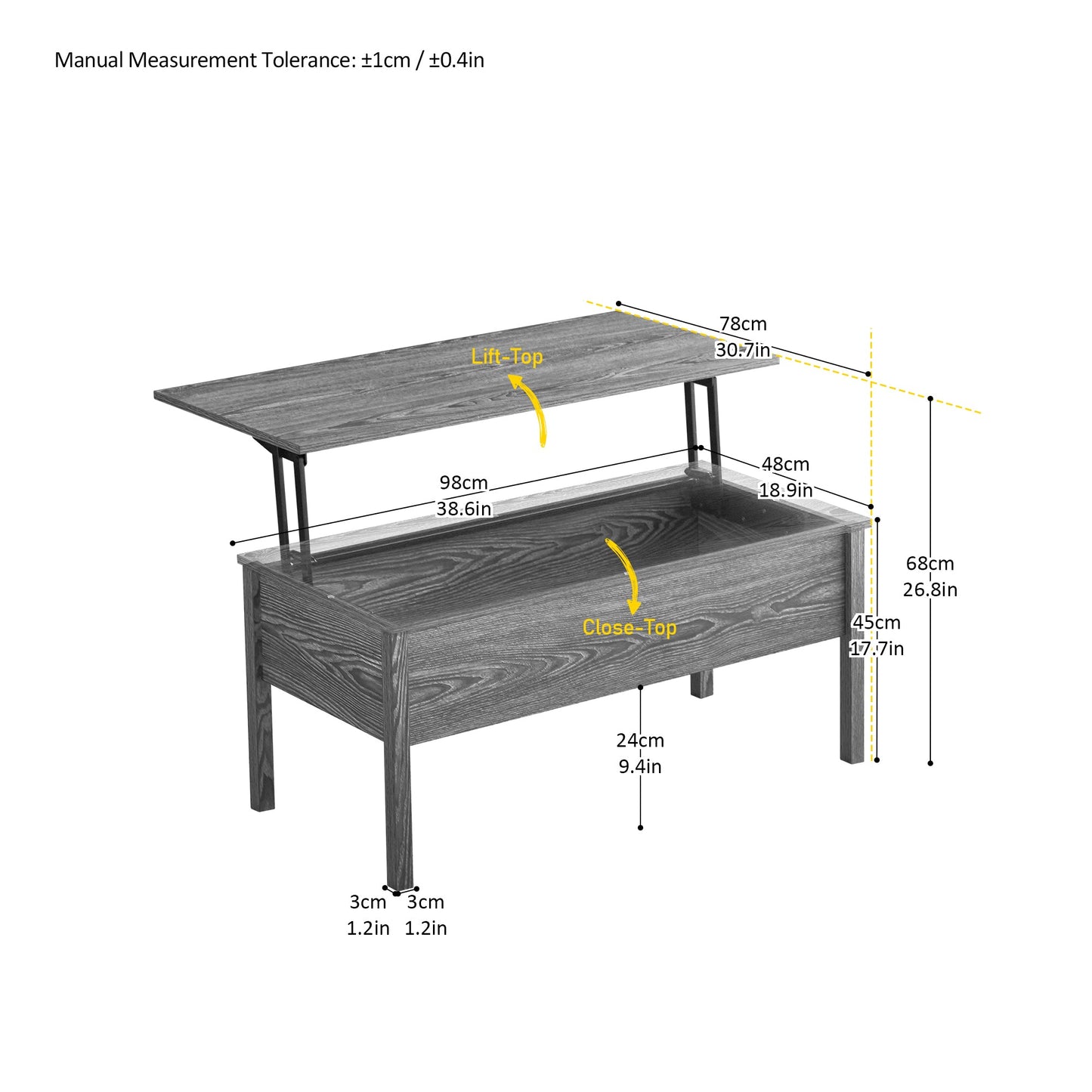 MDF Lift-Top Coffee Table with Storage For Living Room,Dark Grey Oak