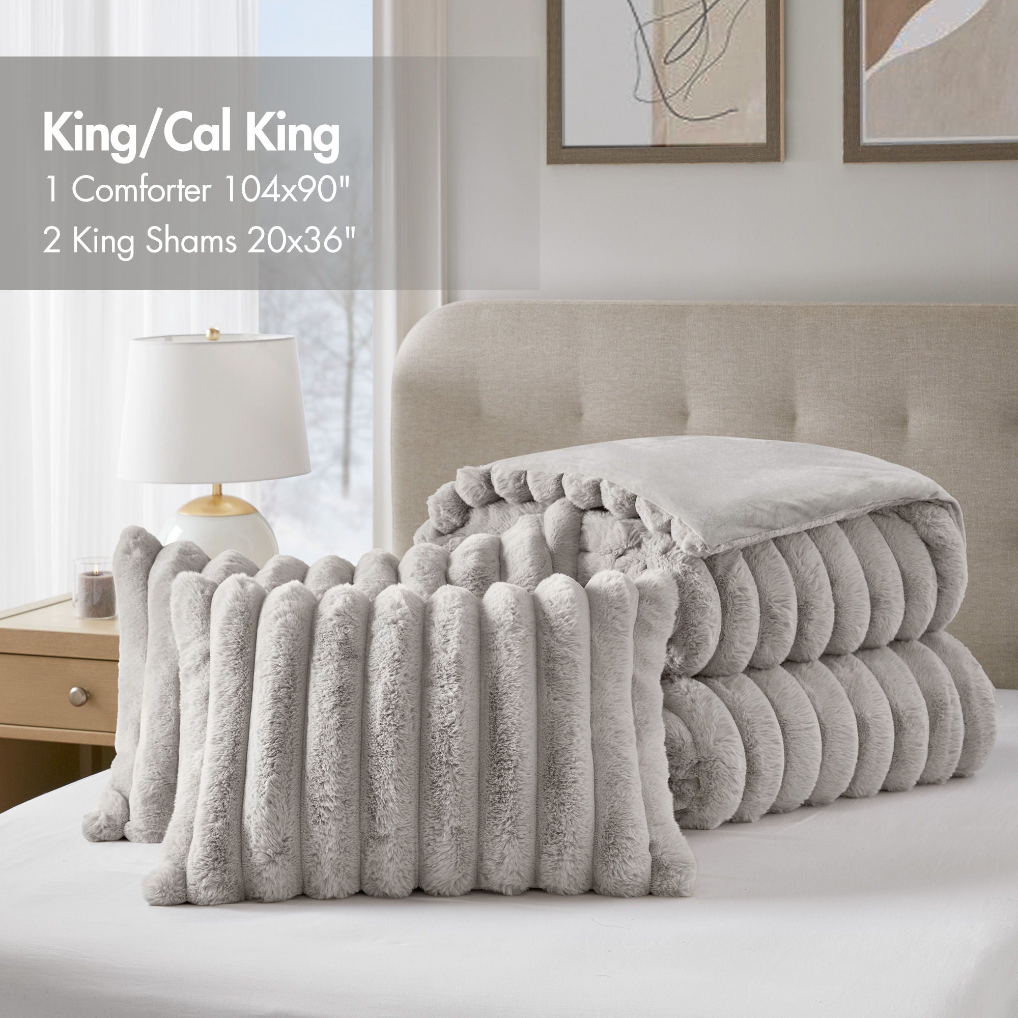 Jasmine - Full/Queen Ultrasoft Ribbed Comforter Set - Light Gray