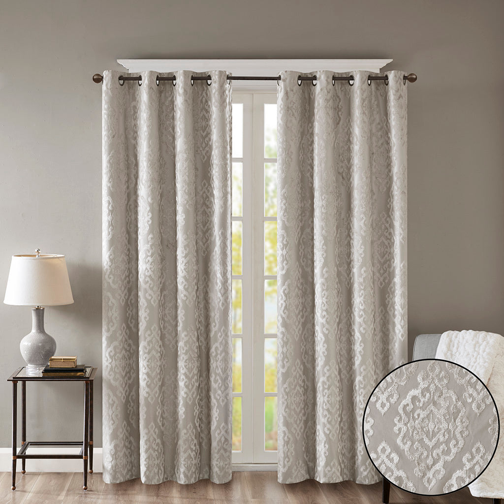Knitted Jacquard Damask Total Blackout Grommet Top Curtain Panel