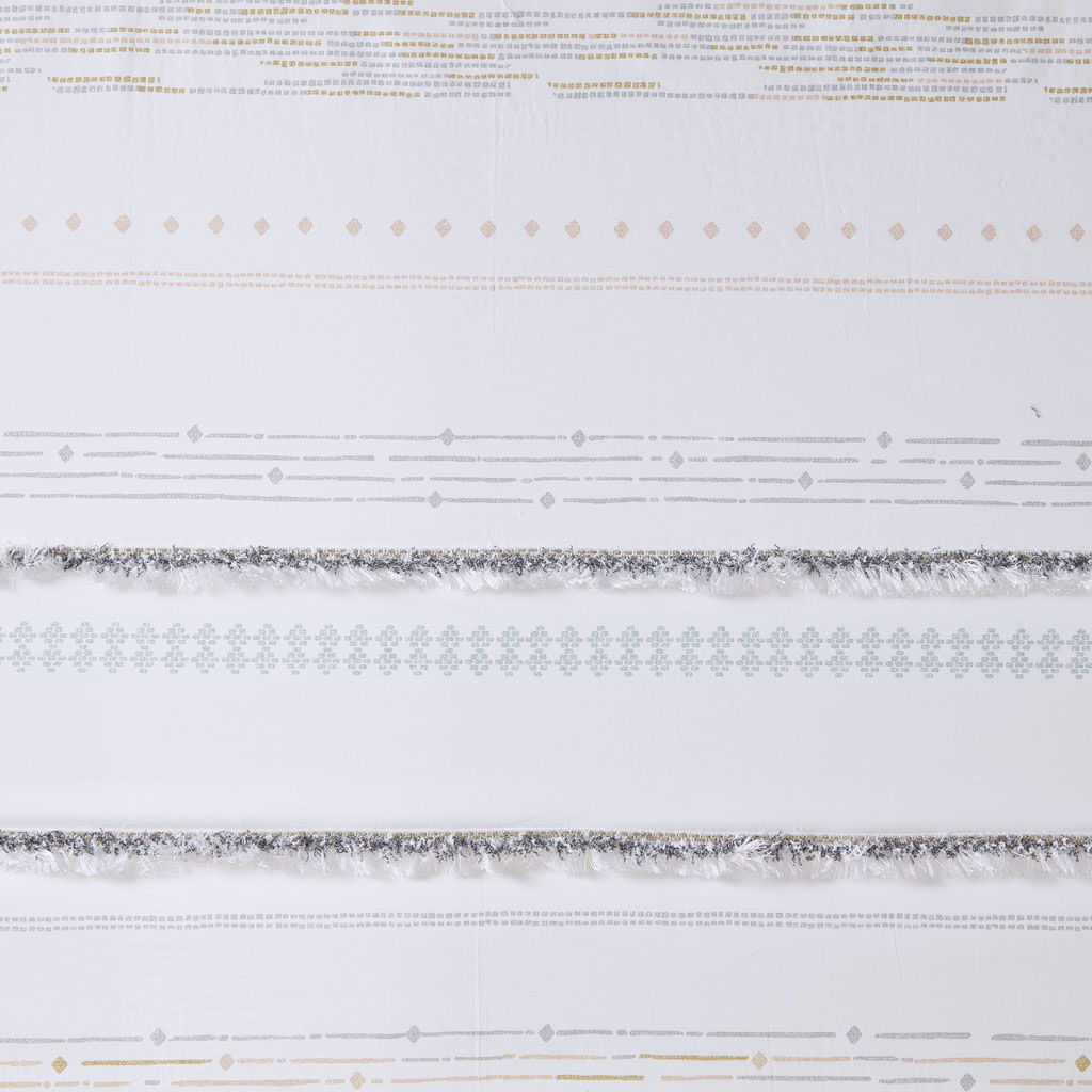 Nea - Printed Shower Curtain With Trims - Off White / Gray