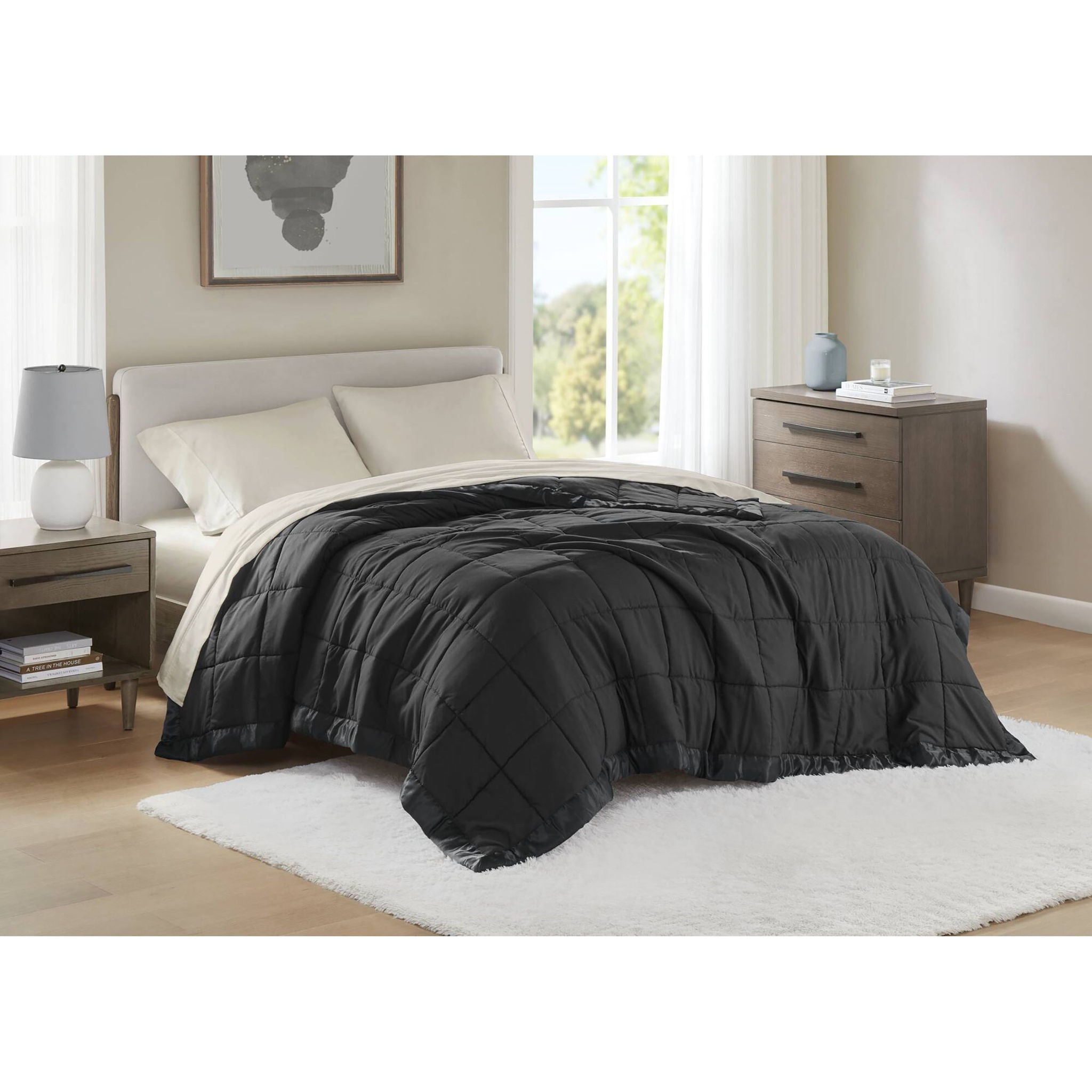 Windom - Twin Lightweight Down Alternative Blanket With Satin Trim - Black