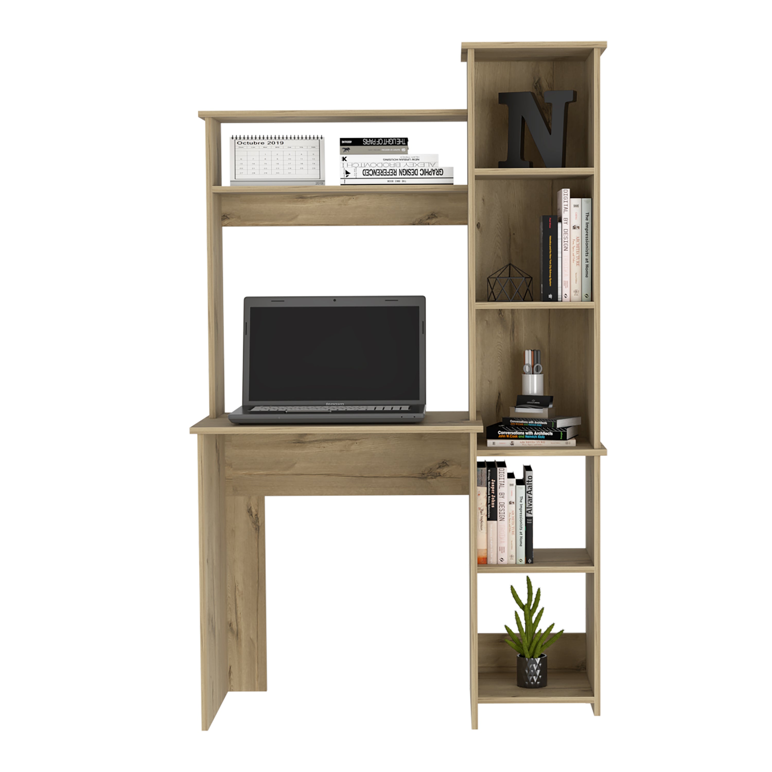 Desk Logan, Five Cubbies, Light Oak Finish