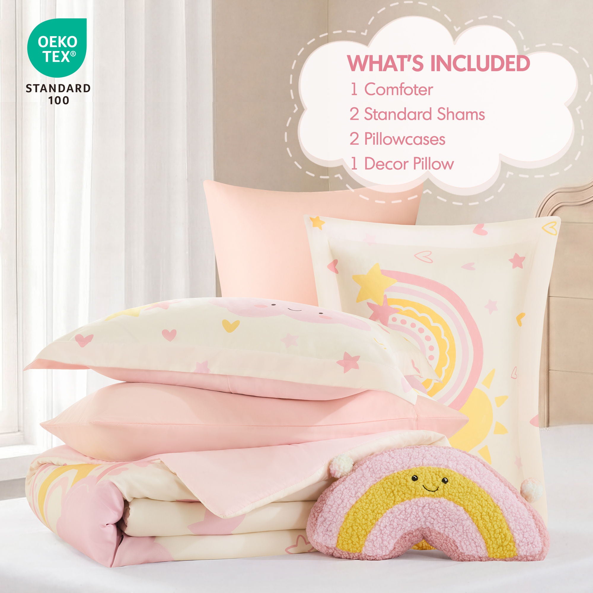 Sunshine - Queen Comforter Set - Pink / Yellow