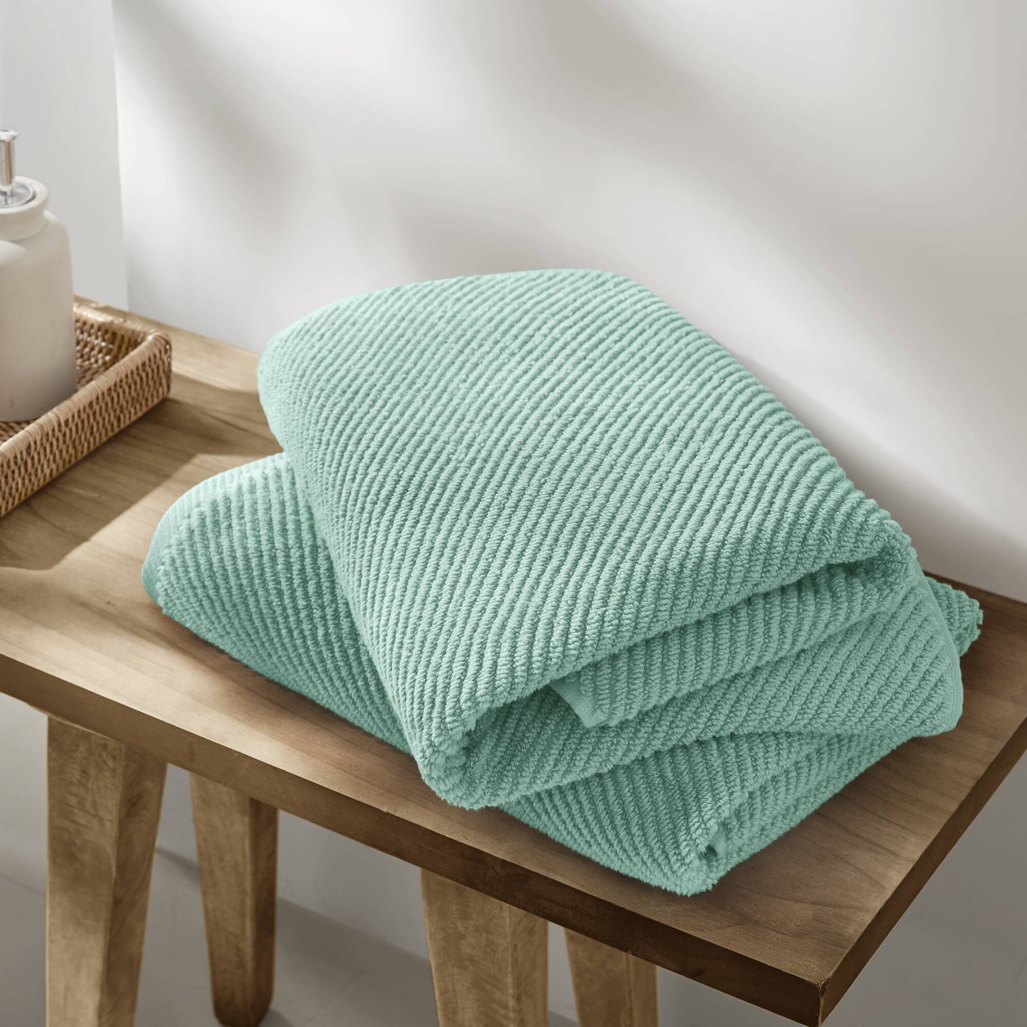 Diagonal Ribbed - 4 Piece Bath Towels Set - Turquoise