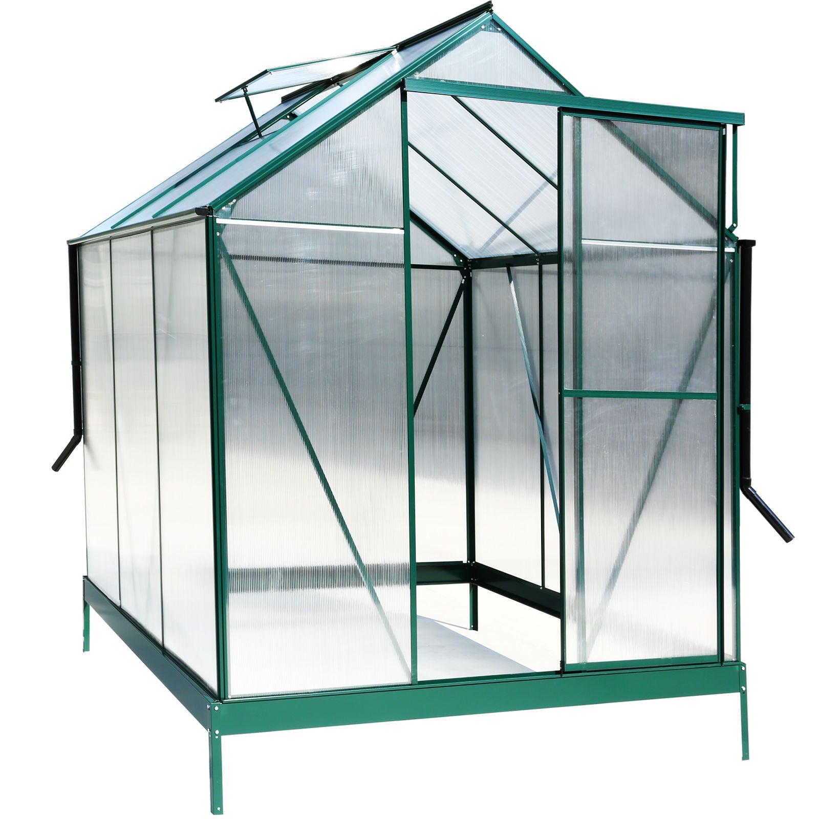 Polycarbonate Greenhouse, Heavy Duty Outdoor Aluminum Walk-In Green House Kit With Rain Gutter, Vent And Door For Backyard Garden