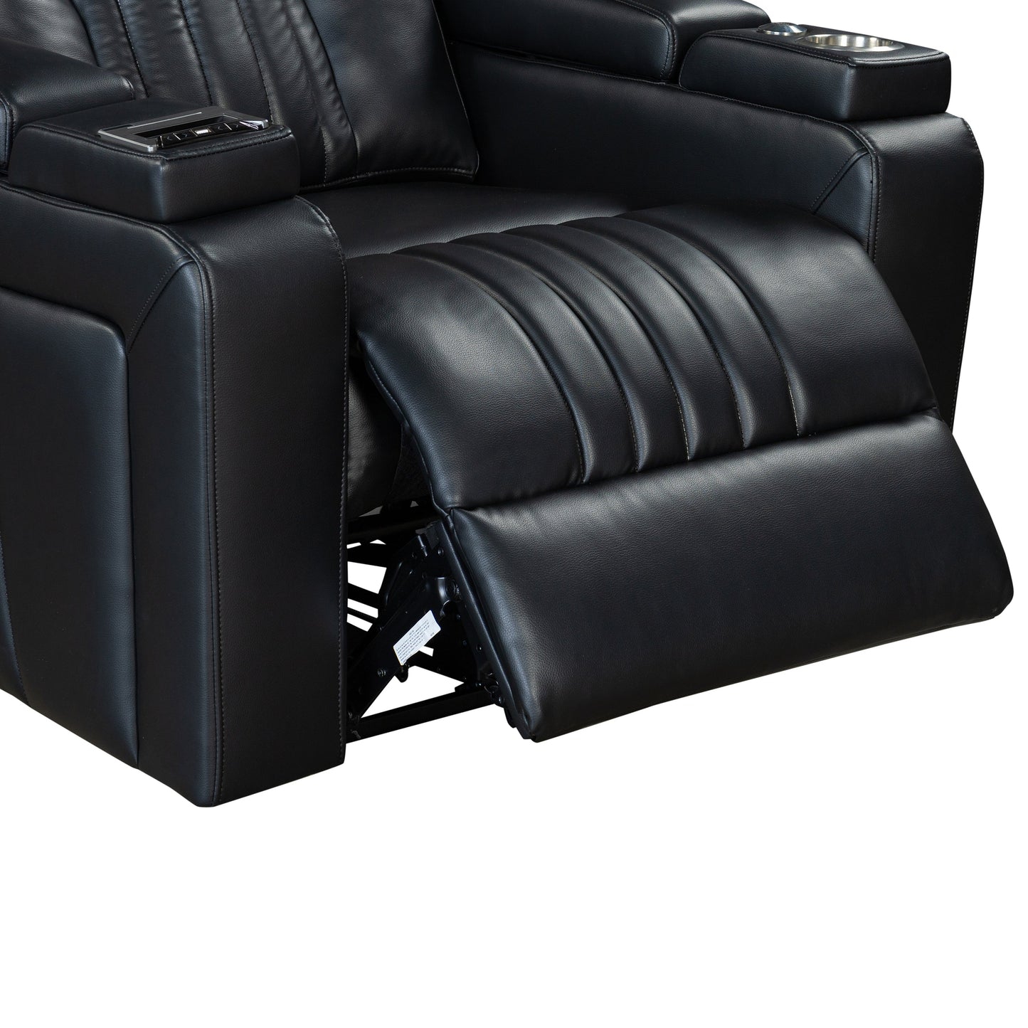 PU Leather Power Recliner Home Theater Recliner with Power Adjustable Headrest, Wireless Charging Device, USB Port, Storage Arms, Cup Holder and Swivel Tray Table for Living Room, Black