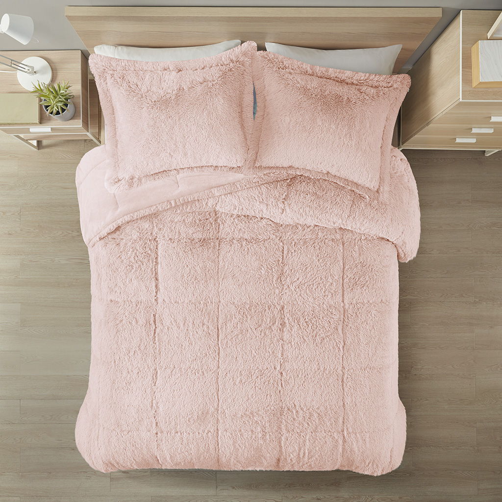 Malea - King Shaggy Comforter Mini Set - Blush