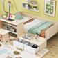 Wood Twin Size Platform Bed with 2 Drawers and 1 Chair&Desk Set, Natural+White