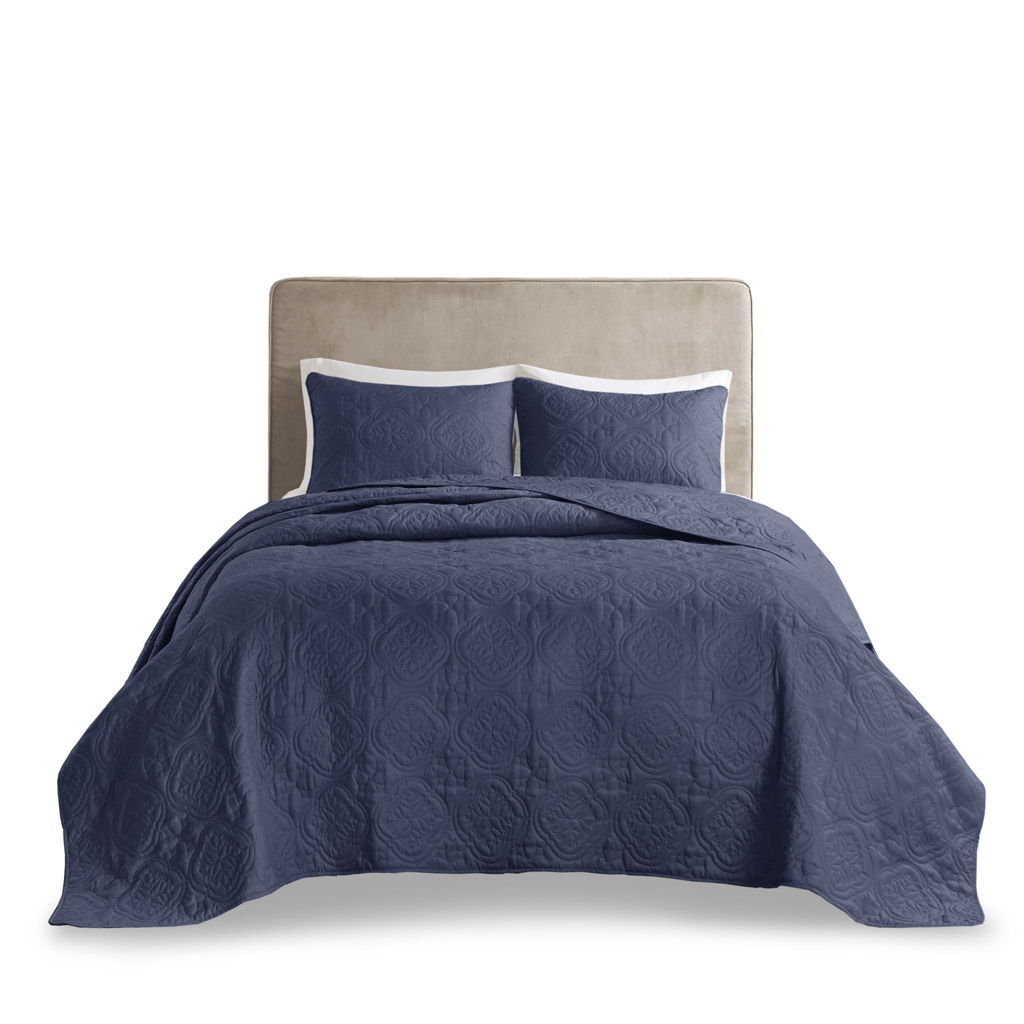 Oakley - 3 Piece Reversible Bedspread Set - Blue