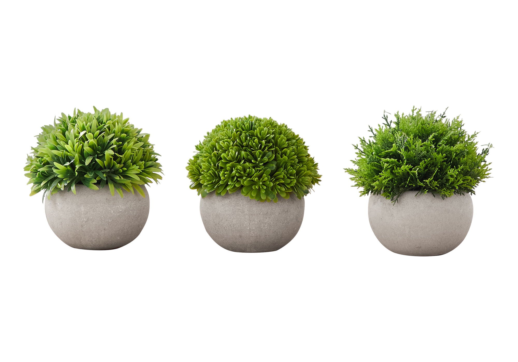 5" Tall, Artificial Plant, Grass, Indoor, Faux, Fake, Table, Greenery, Potted, Decorative (Set of 3) - Green / Gray