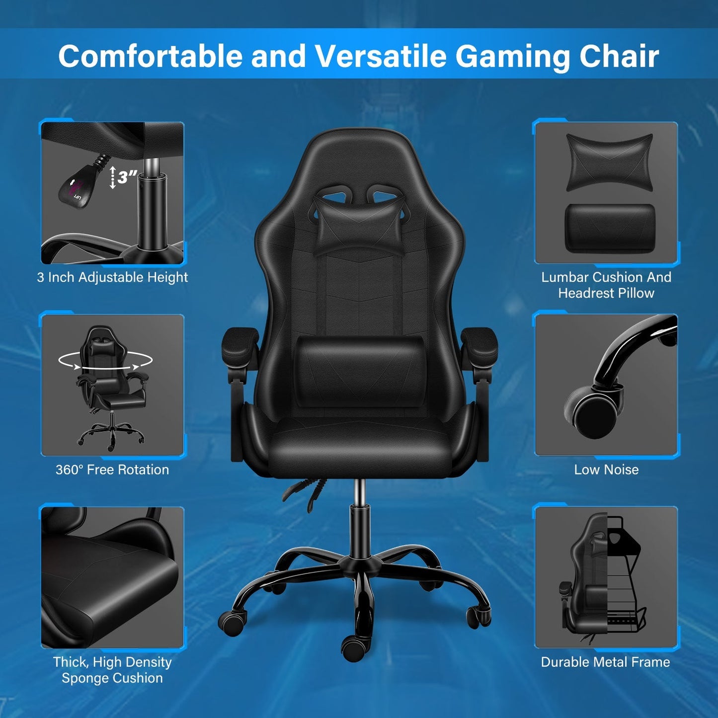 YSSOA Racing Video Backrest and Seat Height Recliner Gaming Office High Back Computer Ergonomic Adjustable Swivel Chair, Without footrest, Black